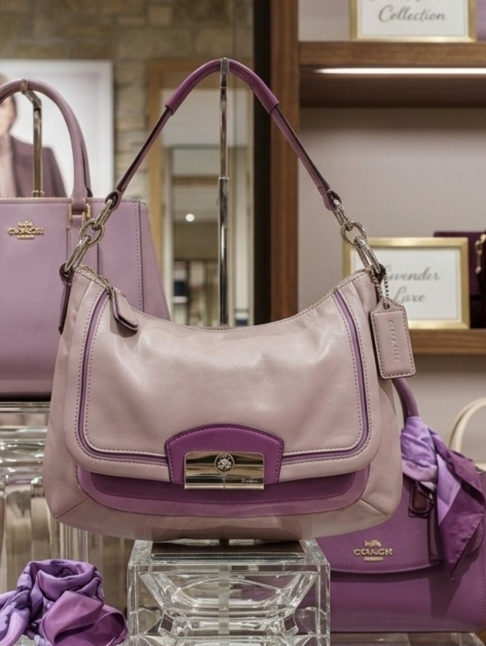 Coach Kristin Purple Mauve Lavender Leather Shoulder Hobo Satchel Bag Blockcolor
